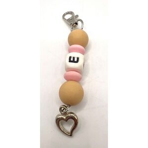 Personalized Letter E Bag Charm Silicone Beads Heart; backpack charm